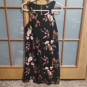 Kut from the Kloth Black Floral Mini Dress with Pink & Gold Embroidery